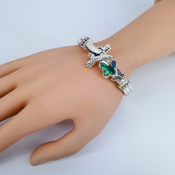 Stretchable Cross Abalone Butterfly Bracelet 