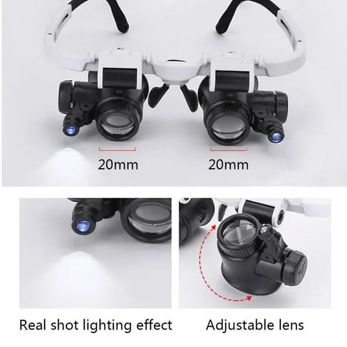 2XLED Watch Jeweler Repair Magnifier Head-Mounted Headband Adjustable